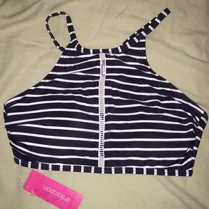 Black and white high neck bathing suit top